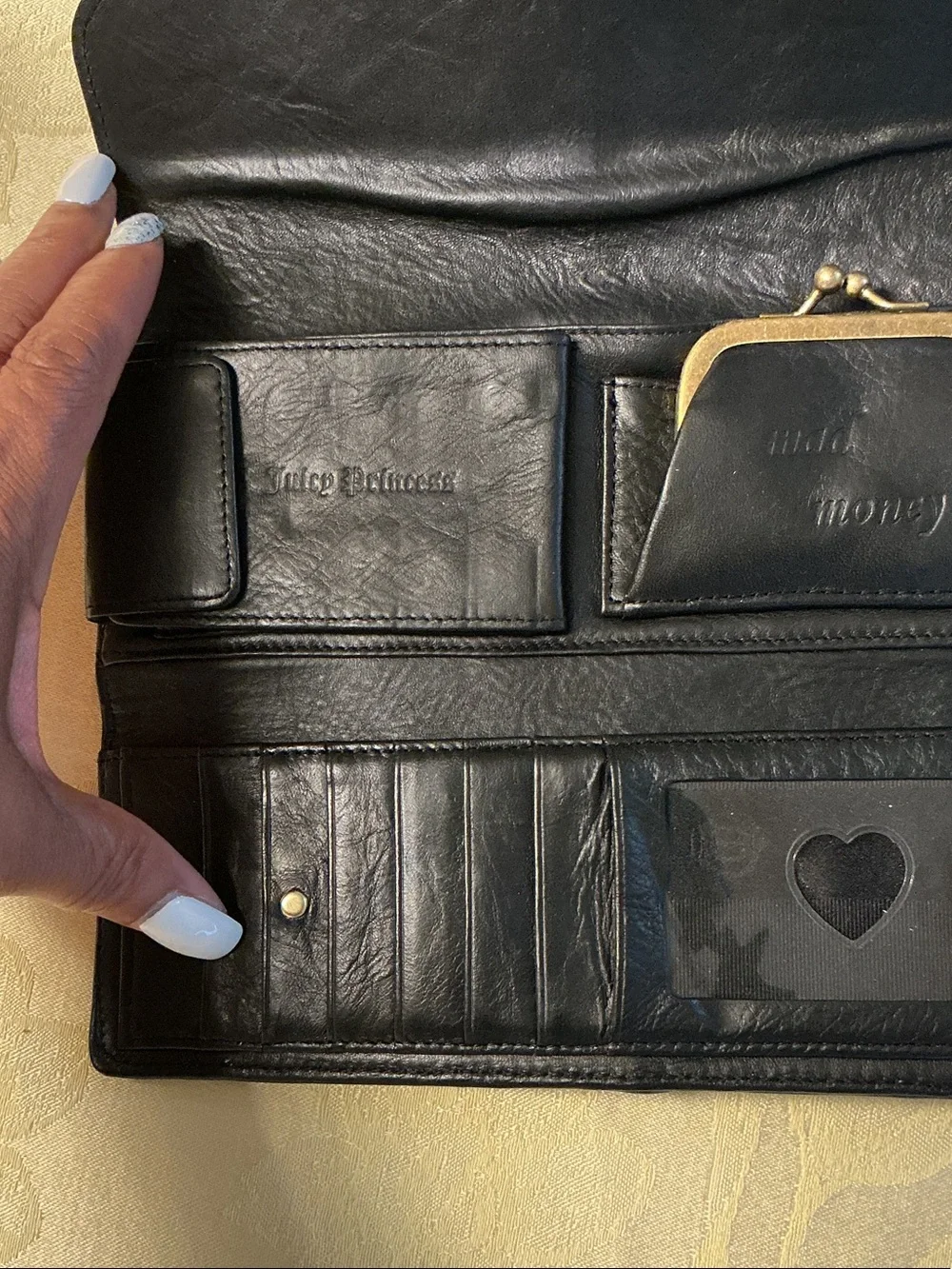 Juicy Couture VINTAGE Black Leather Clutch Wallet with Brass Hardware
